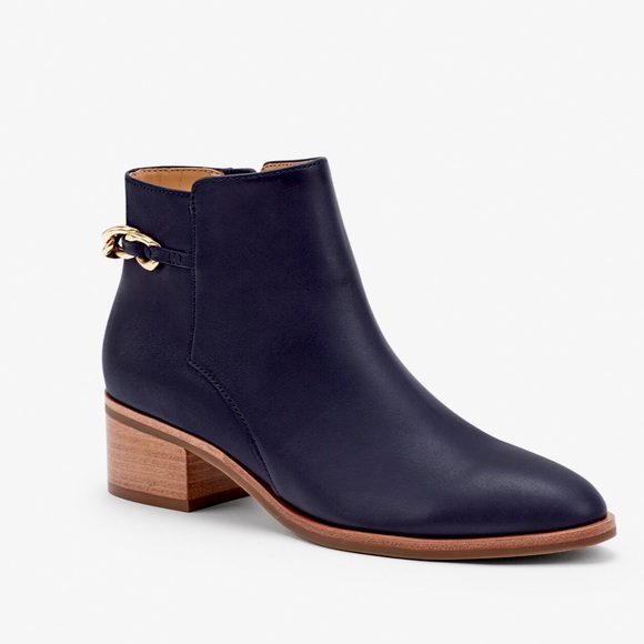 TALBOTS Chic ANKLE BOOT VIA CHAINLINK VACHETTA SIZE 7M Blue Leather superior - Picture 10 of 10